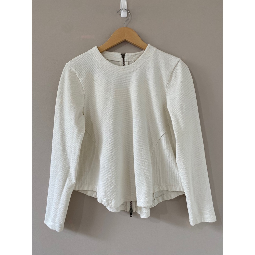 Madewell Cream Textured Knit Long Sleeve Top Zip Back Ribbed Peplum Women Medium